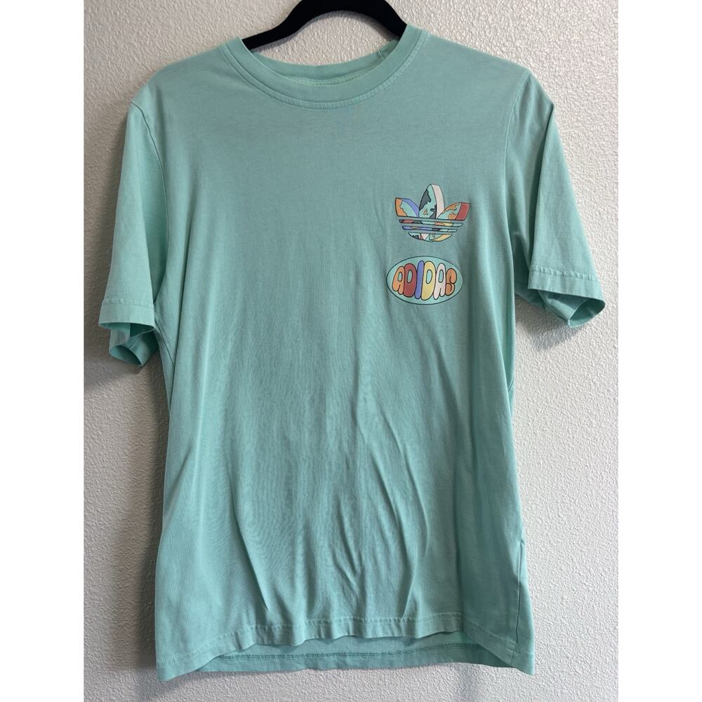 ADIDAS Size Small ENJOY SUMMER TREFOIL TEE SHIRT Teal Butter Pastels Streetwear